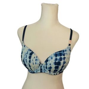 NEW Victoria’s Secret PINK Lightly Lined Blue and White Tie-Dye Bra 32D VS Pink